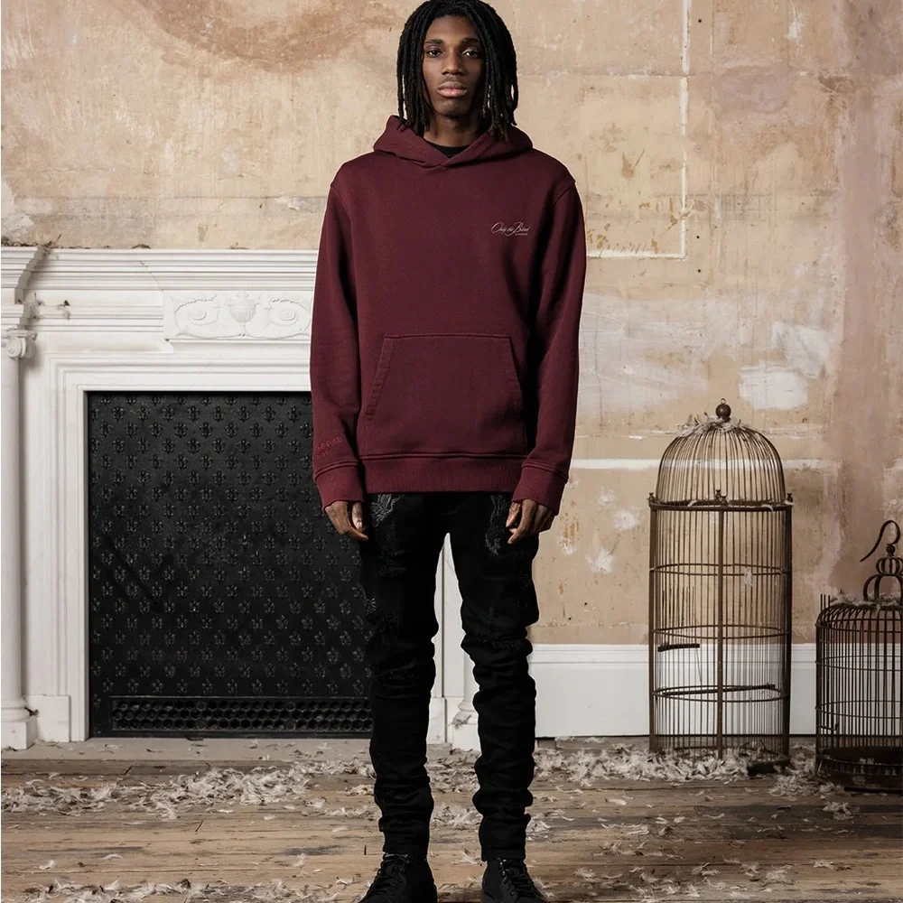 Only The Blind London MAROON ESSENTIAL HOODIE S Maroon Color Men Small Fashion - Picture 3 of 13
